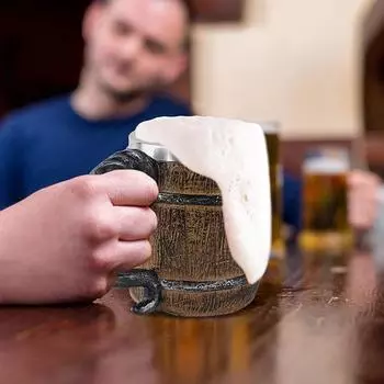 Имитация деревянной бочки пивная кружка, пивная кружка в деревянном стиле, дубовая деревянная кружка из нержавеющей стали, кружка для питья с двойными стенками из металла, бар, ресторан other коричневый