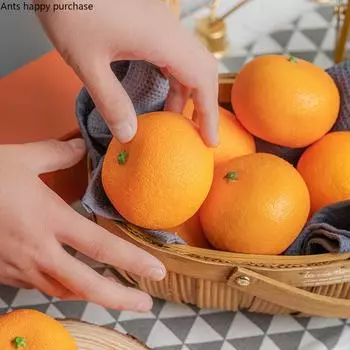 Имитация фруктов Модель Искусственный апельсин Поддельные апельсины Искусственные фрукты Игрушки Еда Фотореквизит Ротанговый поднос для хранения Корзина S