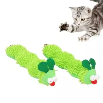 Имитация гусеницы, плюшевая игрушка для кошек, мягкая игрушка для скрежета зубов у кошек, жевательная игрушка для кошек, избавление от скуки зелёный