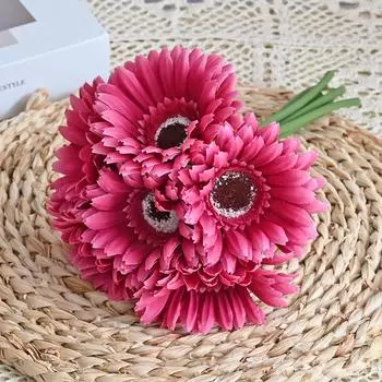 Имитация хризантемы ручка букет шелковый подсолнух маленький букет с ручкой ромашки голландская хризантема фотография дом свадьба отель реквизит красный