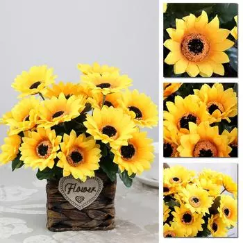 Имитация искусственного подсолнечника Поддельные 7 цветочных головок Букет Декор для дома и офиса