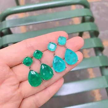 Имитация изумрудных серег для женщин, простые синие серьги Параиба, имитация ювелирных изделий. изумрудный