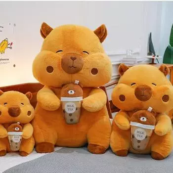 Имитация Капибары Мягкая игрушка Пьющая молочный чай Капибара Пушистая игрушка Капибара Кукла Подарок на день рождения 35cm
