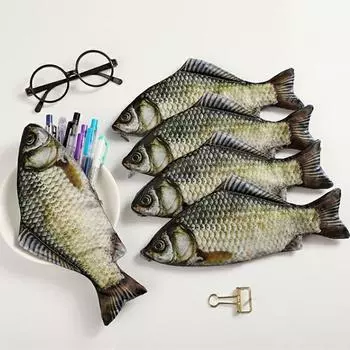 Имитация карася, сумка для ручек, мультяшный многофункциональный большой емкости, органайзер для канцелярских принадлежностей, пенал для студента белый