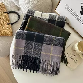 Имитация кашемира клетчатый шарф женский зимний Тондэмун мода мягкий вощеный теплый шаль с бахромой 65*196cm