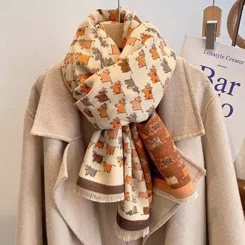 Имитация кашемира шарф женщин осень зима толстая шаль оранжевый