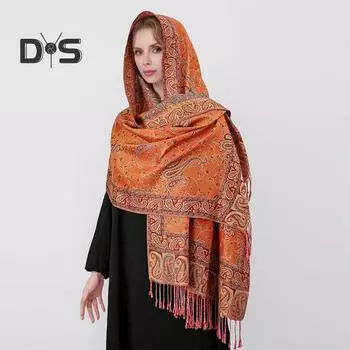 Имитация кашемира Женский шарф Ретро литературный стиль шаль кешью жаккардовый узор кисточка отделка декоративная подходящая шаль 3