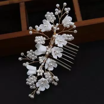 Имитация керамического жемчуга цветок перевернутый гребень ручной работы гребень для волос свадебный головной убор ханьфу аксессуары для волос аксессуары для прически гребень