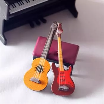 Имитация классической гитары Мини-модель мебели для сада Кукольный домик Имитация электрогитары Современная комната Настольный декор 1