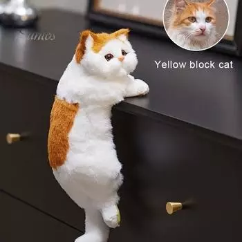 Имитация кошачьего украшения из искусственного меха, плюшевая игрушка в виде кошечки, пушистая кошачья игрушка, мягкая кукла для дома, подставка под телевизор, полка, край, декор A