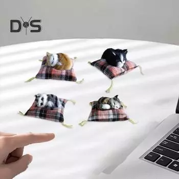 Имитация кошки, плюшевая игрушка, реалистичные спящие котята на коврике, мягкая игрушка с подушкой для домашнего офиса, декор рабочего стола чёрный