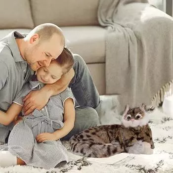 Имитация кошки, плюшевая игрушка, реалистичный лежащий котенок, плюшевая модель, мягкая игрушка, комфортная кукла, подушка, украшение для дома, офиса, спальни, детей и взрослых Left светло-желтого