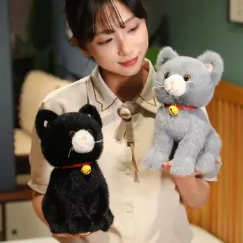 Имитация кошки плюшевые игрушки мягкие мягкие котята модель поддельные кошки реалистичные животные дети девочки подарок на день святого валентина 27cm чёрный