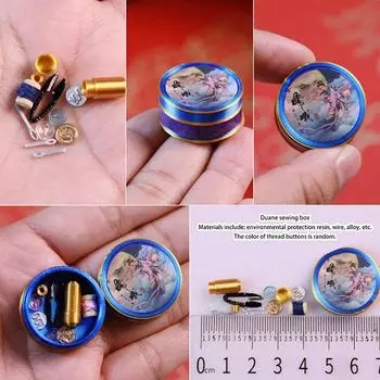 Имитация кукольного домика Миниатюрная ностальгическая коробка для игольных ниток Модель Винтажная швейная игольница Набор для вышивания Коробка Миниатюрный Мини Декор