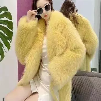 Имитация лисьего меха тонкая мода средний и длинный костюм пух молодой искусственный мех плюшевая куртка женская белая S 85 to 100 белый
