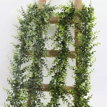 Имитация листьев эвкалипта, настенное украшение из ротанга, имитация искусственного зеленого растения, украшение для потолка дома, подвесная лоза Pointy Eucalyptus