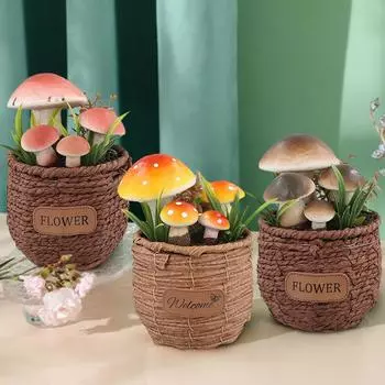 Имитация лозы, плетеная горшечная культура, настольное украшение из смолы, гриб, цветочная корзина, горшечная культура