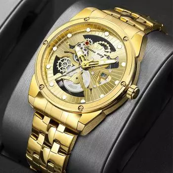 Имитация механических часов, двухсторонние полые модные трендовые мужские деловые часы со стальным ремешком и календарем