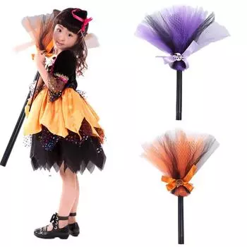 Имитация метлы ведьмы на Хэллоуин, пластиковая шелковая метла ведьмы, разборная фиолетовая/оранжевая волшебная метла ведьмы, косплей-вечеринка фиолетовый