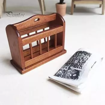 Имитация миниатюрных аксессуаров для кукольного домика, деревянная стойка 1/12 для газет и журналов, шкаф для детей