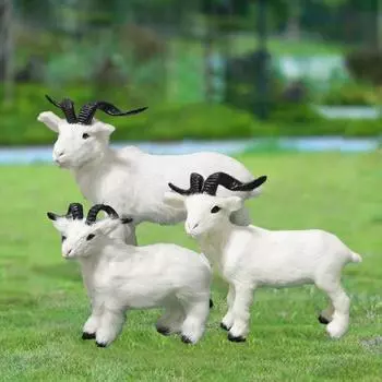 Имитация модели козла, вид украшения, искусственный мех, яркие поделки, фермерское животное, козел, реалистичная плюшевая пластиковая модель S