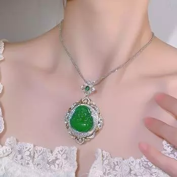 Имитация натурального льда, белого халцедона, кулон в виде Будды, слегка инкрустированный бриллиантами, роскошный кулон в виде Будды из ледяного нефрита, женские украшения белый