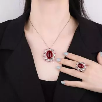Имитация натурального ожерелья Параиба с подвеской контрастного цвета с бриллиантовым рубином, ожерелье, винтажный комплект ювелирных изделий