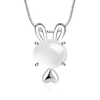 Имитация нефрита Хотан, белый нефрит, милый кролик, ожерелье, женская легкая, роскошная, универсальная, счастливый кролик, кулон, цепочка на ключицу