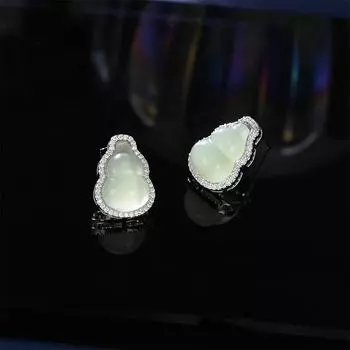 Имитация нефритовой тыквы, серьги-гвоздики Fulu, нишевые высококачественные серьги с микроинкрустацией, комплект из открытого кольца и браслета