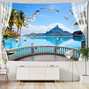 Имитация оконного дизайна, лесной пейзаж, картина с принтом, гобелен, настенный декор для дома, комнаты, спальни, гобелен 100x75cm