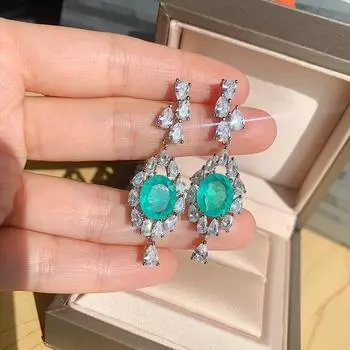 Имитация Параиба, цветной бриллиантовый изумруд, комплект женских украшений изумрудный