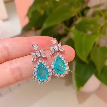 Имитация Параиба Голубая Леди Подвеска, Изумруд Свадебные Винтажные Ювелирные Изделия Ожерелье Серьги