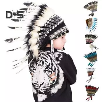 Имитация перьев головной убор в стиле американских индейцев, высота 40 см, головной убор для фотосъемки, фестивалей, косплея, карнавального костюма, аксессуара серый