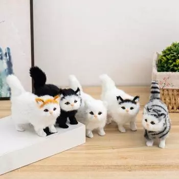 Имитация плюшевого кота, украшение в виде пушистого котенка, игрушка из искусственного меха, кукла-кошка, настольное украшение для дома, комнаты, офиса, декор для детей, подарок серый