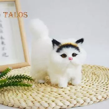 Имитация плюшевого кота, украшение в виде пушистого котенка, игрушка из искусственного меха, кукла-кошка, настольное украшение для дома, комнаты, офиса, декор для детей, подарок белый