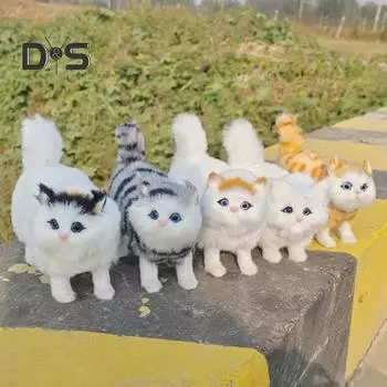 Имитация плюшевого кота, украшение в виде пушистого котенка, игрушка из искусственного меха, кукла-кошка, настольное украшение для дома, комнаты, офиса, декор для детей, подарок жёлтый