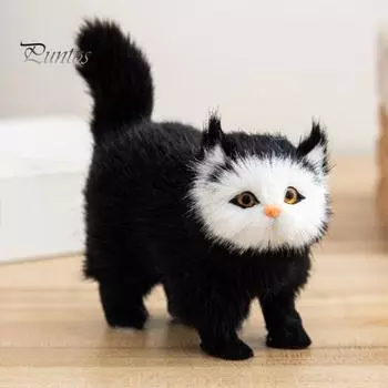 Имитация плюшевого кота, украшение в виде пушистого котенка, игрушка из искусственного меха, кукла-кошка, настольное украшение для дома, комнаты, офиса, декор для детей, подарок серый