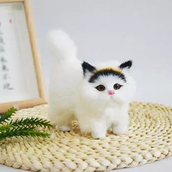 Имитация плюшевого кота, украшения, пушистый котенок, игрушка, искусственный мех, кукла для кота, настольный компьютер чёрный
