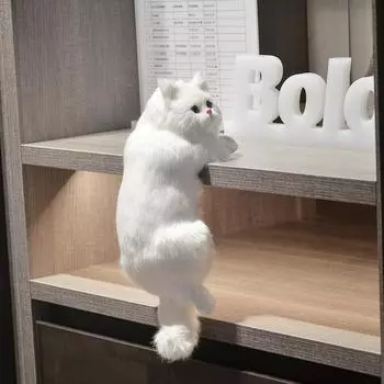 Имитация плюшевой статуи кота, подвесная современная поделка для домашних животных, кошка, реалистичный мех, подарок, домашнее украшение G5M2 white -one-size