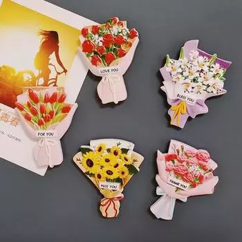 Имитация подсолнуха роза цветок холодильник наклейка трехмерная простая смола магнитная кухня украшение подарок