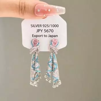 Имитация Полного Бриллианта Цвет Шелка Серьги Легкая Роскошь Меньшинство Необычные Серьги Этнический Стиль Длинные Серьги с Кисточками Женские Серьги Color silk earrings a pair of S925 silver pins