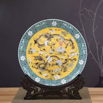 Имитация прозрачной эмали Цветок и птица Керамическая декоративная тарелка Подвесная тарелка Антикварная большая признательная тарелка Китайская фарфоровая тарелка Орнамент XL