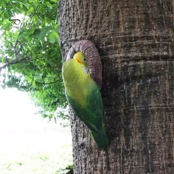 Имитация птицы орнамент прочный реалистичный смолы воспитание птицы скульптура для деревьев стены украшения сада зелёный