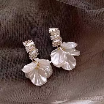 Имитация ракушки серьги-подвески белый цирконий цветок свадебные серьги вечерние аксессуары для женщин OneSize