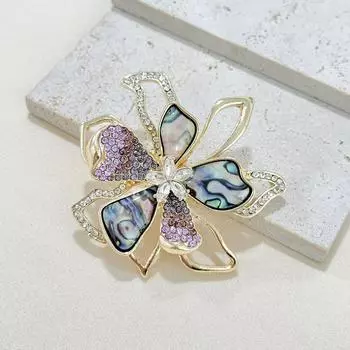 Имитация ракушки-ушка, брошь-бант со стразами, высококачественная булавка для пальто и свитера, элегантные модные аксессуары