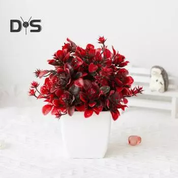 Имитация растения, имитирующая бонсай, никогда не увядающая, современная свадебная вечеринка, искусственное горшечное растение красный