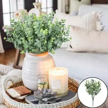 Имитация растения, яркий цвет, искусственный эвкалипт, реалистичная 7-вилочная ветка эвкалипта для украшения дома зелёный