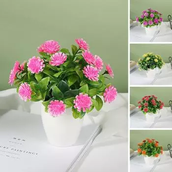 Имитация растения в горшке. Практичная, не выцветающая. Долговечность. Имитация растения в горшке. Искусственные цветы. Хризантема. Орнаменты в горшках. Имитация цветка, бонсай. оранжевый