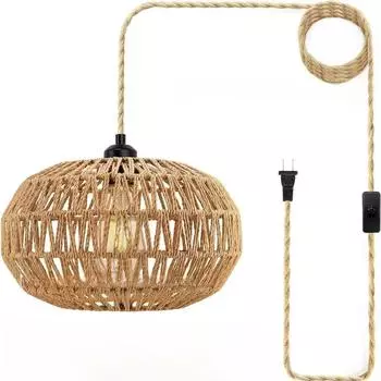 Имитация ротанга, крышка лампы, винтажная люстра, абажур для гостиной, чайный домик, подвесной светильник, декоративный абажур для напольной лампы NO Bulb&EU plug