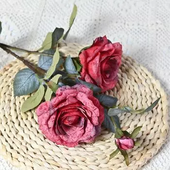 Имитация розы, одиночная ветка, искусственный цветок, украшение для дома на День святого Валентина, букет роз, цветочная композиция, украшение для гостиной красный